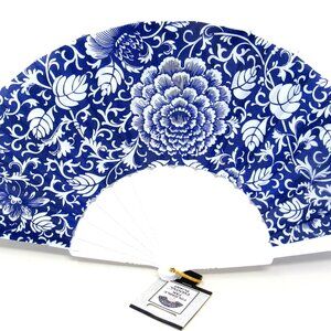 Purple Flowers White Frame Folding Hand Held Fan Summer Party Costume Mardi